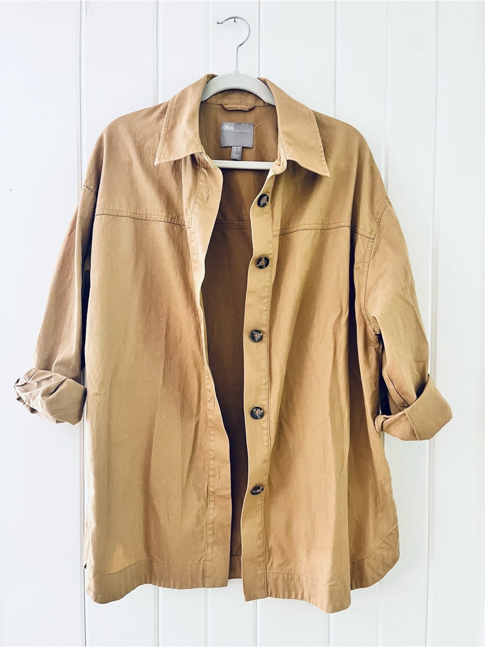 ASOS Tan Oversized Button-Front Lightweight Shacket, Sz 6 (P2P 23.5”)